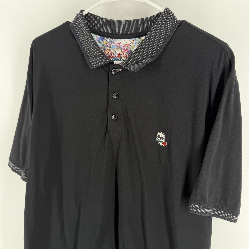 Robert Graham Short Sleeve Polo Shirt Men’s XL Black Skull Rose Skeleton - Picture 2 of 16